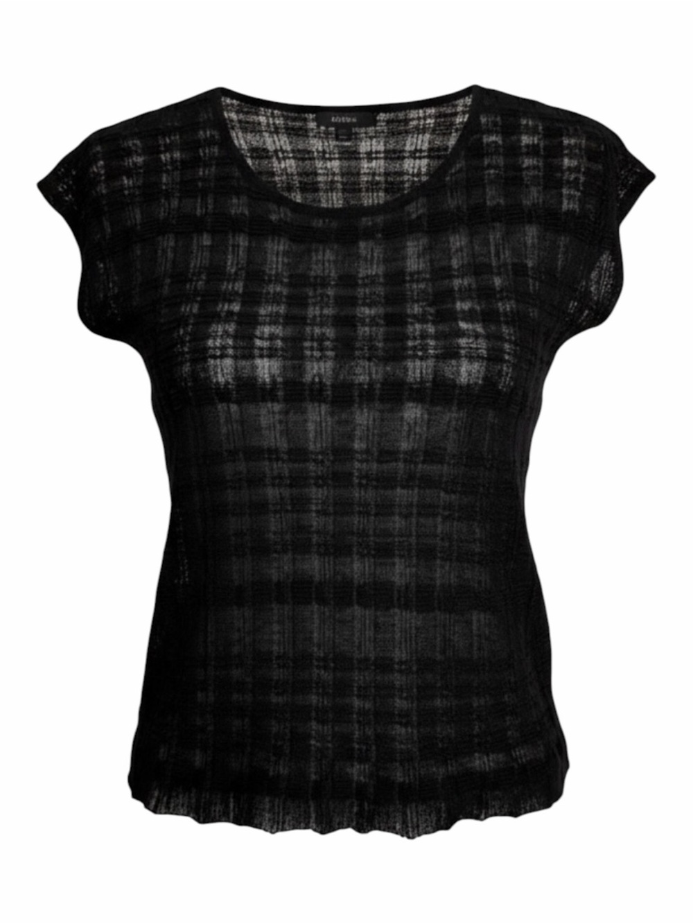 Eileen Fisher Black Lightweight Hemp Sheer Knit Cap-Sleeve Tank